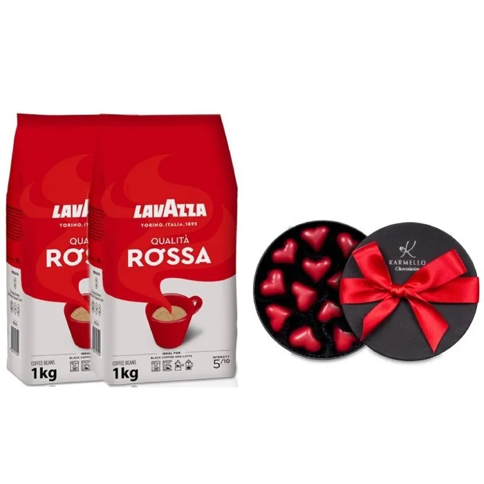 Набор кофе в зёрнах Lavazza Qualita Rossa 2 x 1 кг и карамельные сердечки Karmello