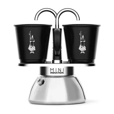 Гейзерная кофеварка Bialetti Mini Express на 2 чашки с чашками, черная