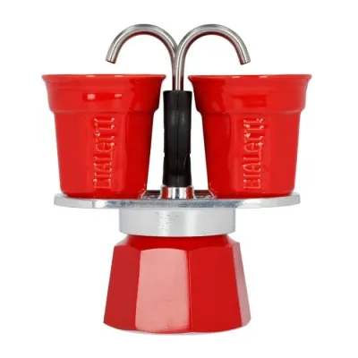 Гейзерная кофеварка Bialetti Mini Express на 2 чашки с чашками, красная