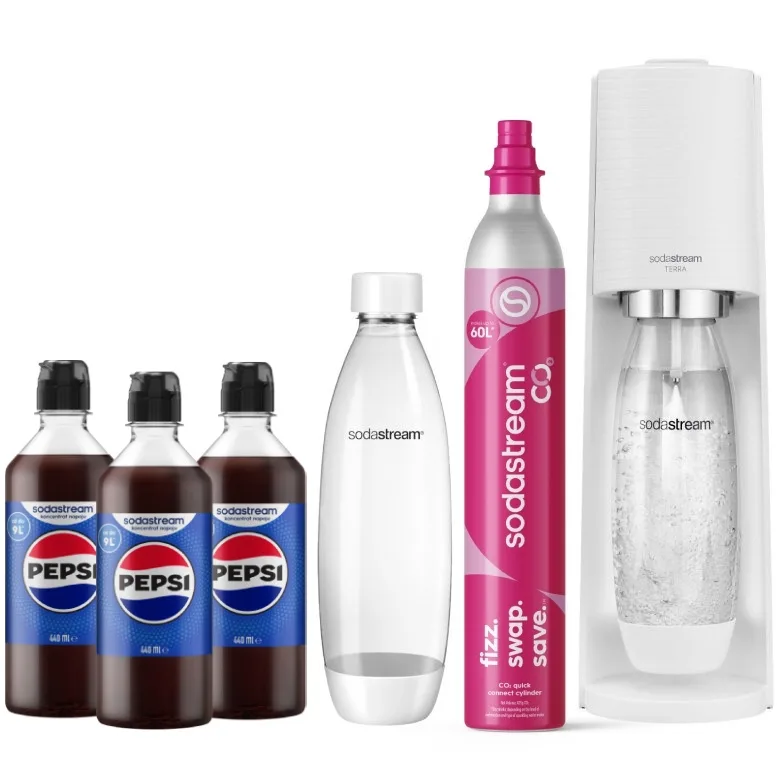 Сифон для газирования воды SodaStream Terra Белый + сиропы Pepsi 3х440 мл