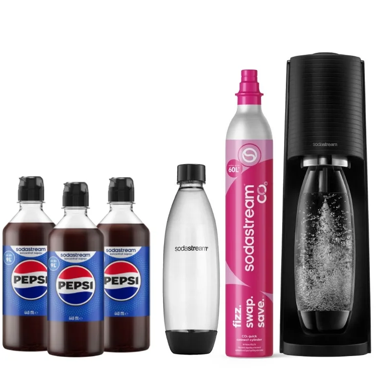 Сифон для газирования воды SodaStream Terra Черный + сиропы Pepsi 3х440 мл