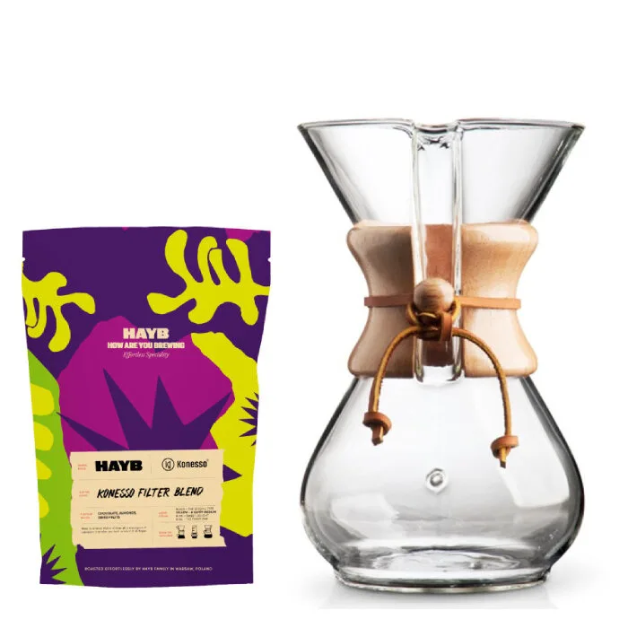 Набор: заварочное устройство Chemex + кофе в зернах HAYB Konesso Filter Blend 250г