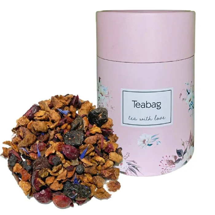 Фруктовый чай Teabag Cherry Cassis, листовой, 50 г, розовая туба