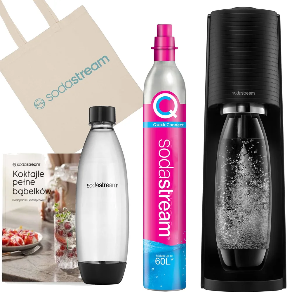 Сатуратор для газирования воды SodaStream Terra черный, с 2 бутылками и сиропами Pepsi