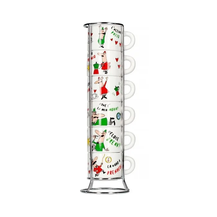 Набор фарфоровых чашек Bialetti Italia на подставке — 6 шт