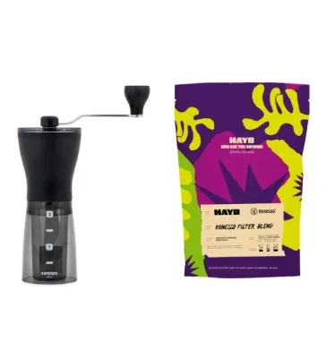 Набор: ручная кофемолка Hario Mini Mill Slim Plus и кофе в зернах HAYB Filter Blend 250 г