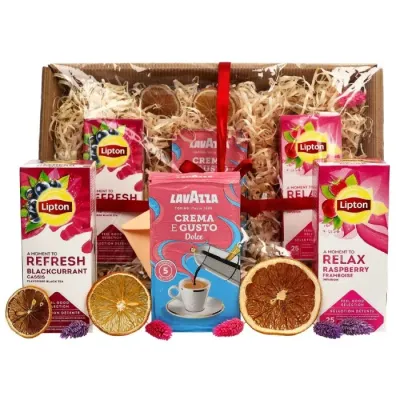 Подарочный набор: чаи Lipton и молотый кофе Lavazza Crema e Gusto Dolce