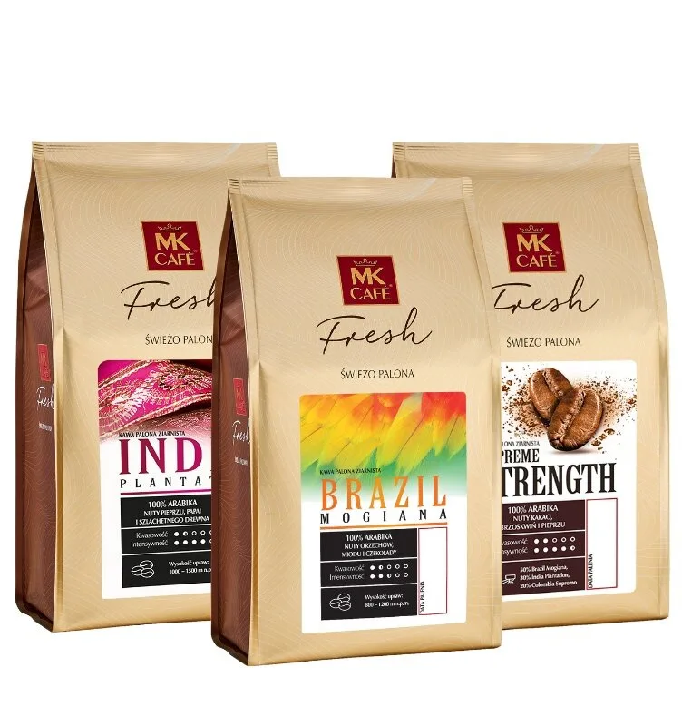 Набор кофе в зёрнах MK Fresh: India Plantation, Brazil Mogiana, Supreme Strength, 3х1 кг
