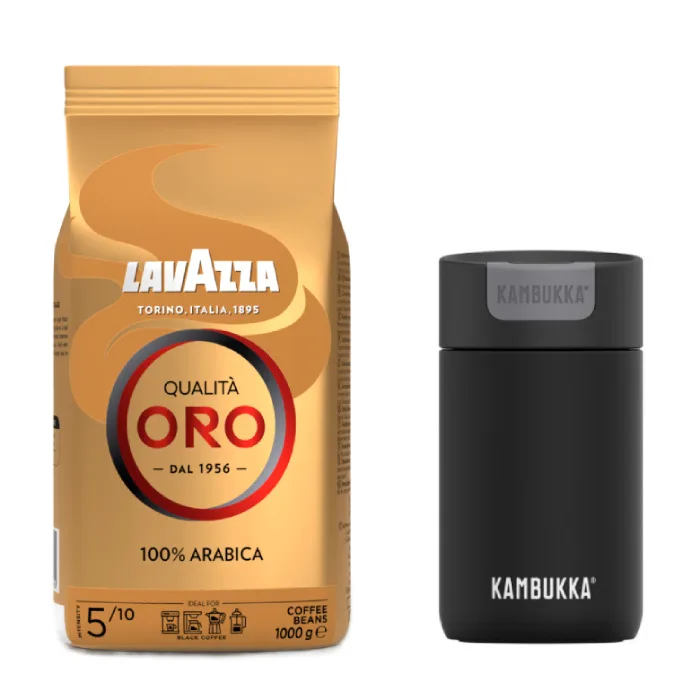 Набор: кофе в зёрнах Lavazza Qualita Oro 1 кг + термокружка Kambukka Olympus 300 мл Jet Black