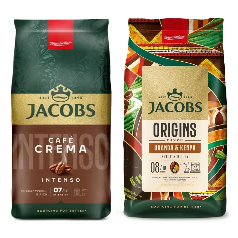 Набор кофе в зёрнах Jacobs Crema Intenso 1 кг + Jacobs Origins Kenya&Uganda 1 кг