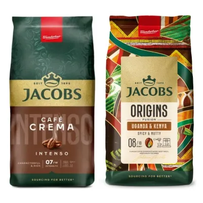 Набор кофе в зёрнах Jacobs Crema Intenso 1 кг + Jacobs Origins Kenya&Uganda 1 кг