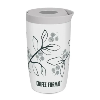 Термокружка Coffee Format 350 мл, белая с рисунком растений