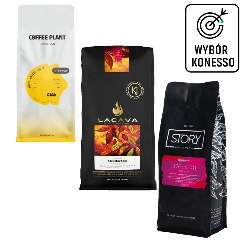 Набор кофе в зёрнах Shot Wybor Konesso 3x1 кг (LaCava Mexican Chocolate Shot, Coffee Plant Sweet Brazil Shot, Story Love Shot)
