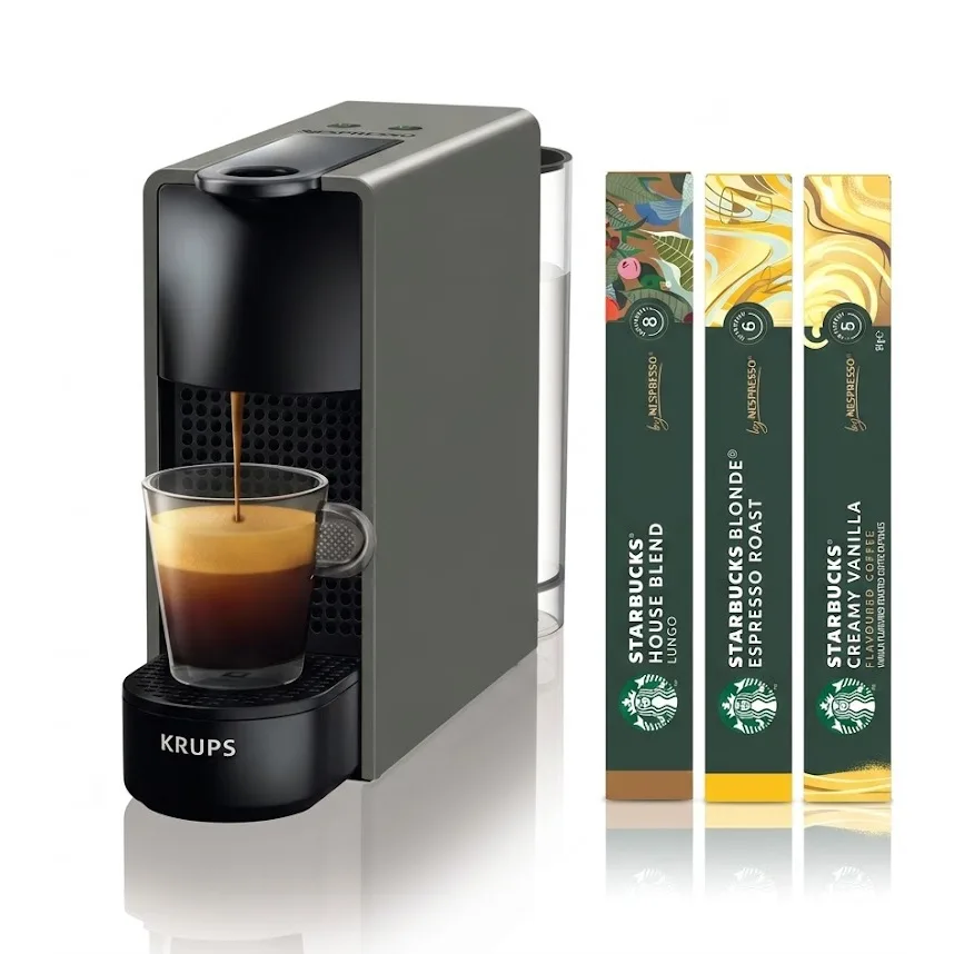 Капсульная кофемашина Krups Essenza Mini Grey XN110B10 с капсулами Nespresso в подарок