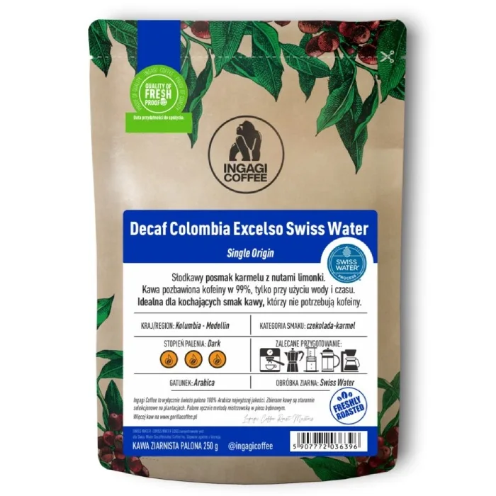 Кофе в зёрнах Ingagi Coffee Decaf Colombia Excelso Swiss Water 1 кг без кофеина