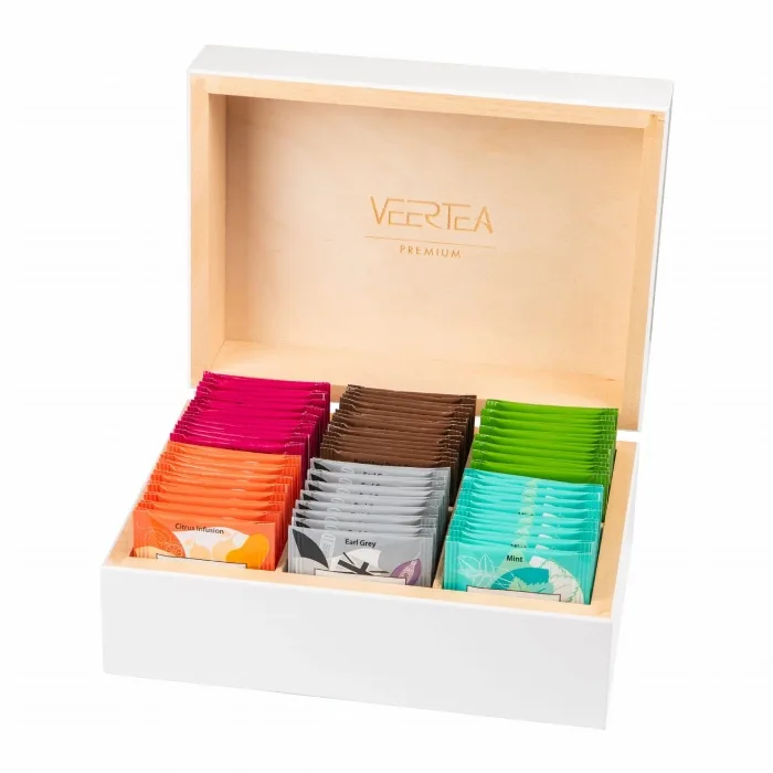 Деревянная шкатулка с чаями Veertea 90 пакетиков, белая