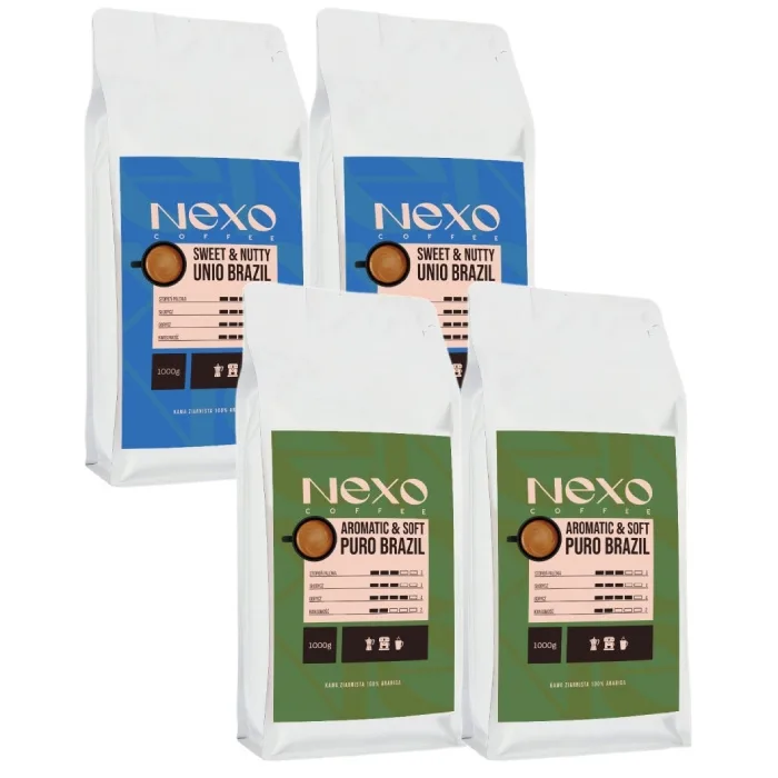Кофе в зёрнах NEXO Coffee Puro Brazil и Unio Brazil, набор 4 упаковки по 1 кг