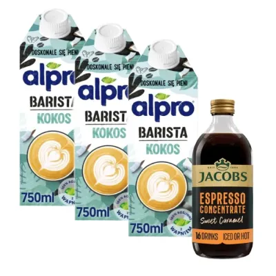 Набор Alpro Barista Coconut 3 x 750 мл и кофейный концентрат Jacobs Espresso Concentrate Sweet Caramel 485 мл