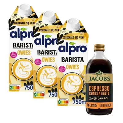 Набор Alpro Barista Oat 3 x 750 мл и кофейный концентрат Jacobs Espresso Concentrate Sweet Caramel 485 мл