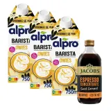Набор Alpro Barista Oat 3 x 750 мл и кофейный концентрат Jacobs Espresso Concentrate Sweet Caramel 485 мл — фото 1