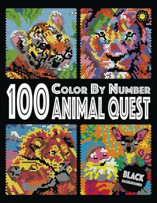 Раскраска по номерам Sunlife Drawing — 100 Animal Quest: животные на чёрном фоне, 204 стр.