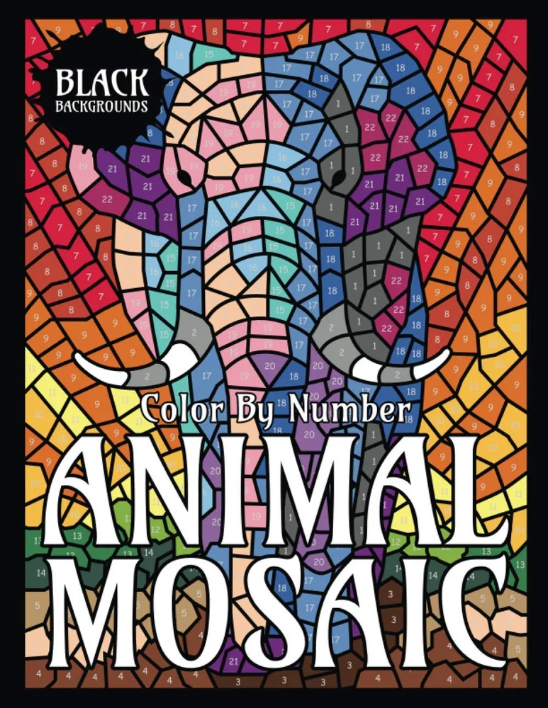 Раскраска по номерам Sunlife Drawing — Animal Mosaic: животные на чёрном фоне, 55 стр.
