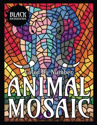 Раскраска по номерам Sunlife Drawing — Animal Mosaic: животные на чёрном фоне, 55 стр.