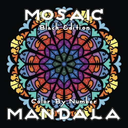 Раскраска по номерам Sunlife Drawing — Mosaic Mandala: 30 мандал на чёрном фоне (Black Edition), 68 стр.