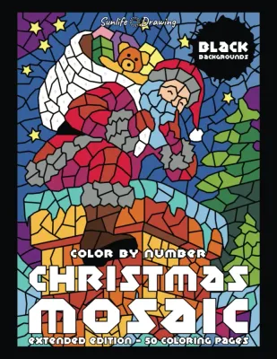 Раскраска по номерам Sunlife Drawing — Christmas Mosaic: рождественская мозаика на чёрном фоне, 104 стр.