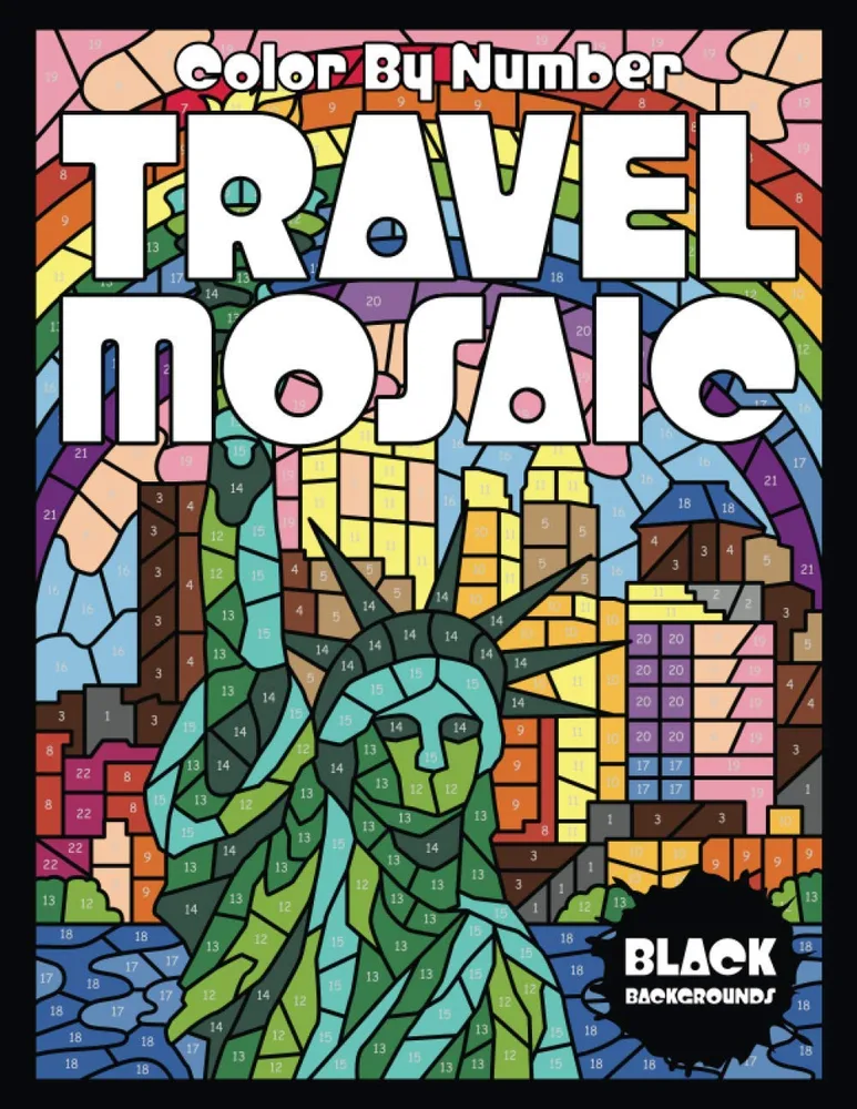 Раскраска по номерам Sunlife Drawing — Travel Mosaic: достопримечательности на чёрном фоне, 55 стр.