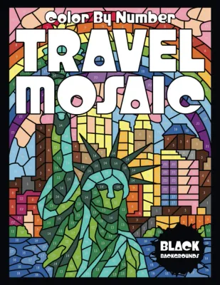 Раскраска по номерам Sunlife Drawing — Travel Mosaic: достопримечательности на чёрном фоне, 55 стр.