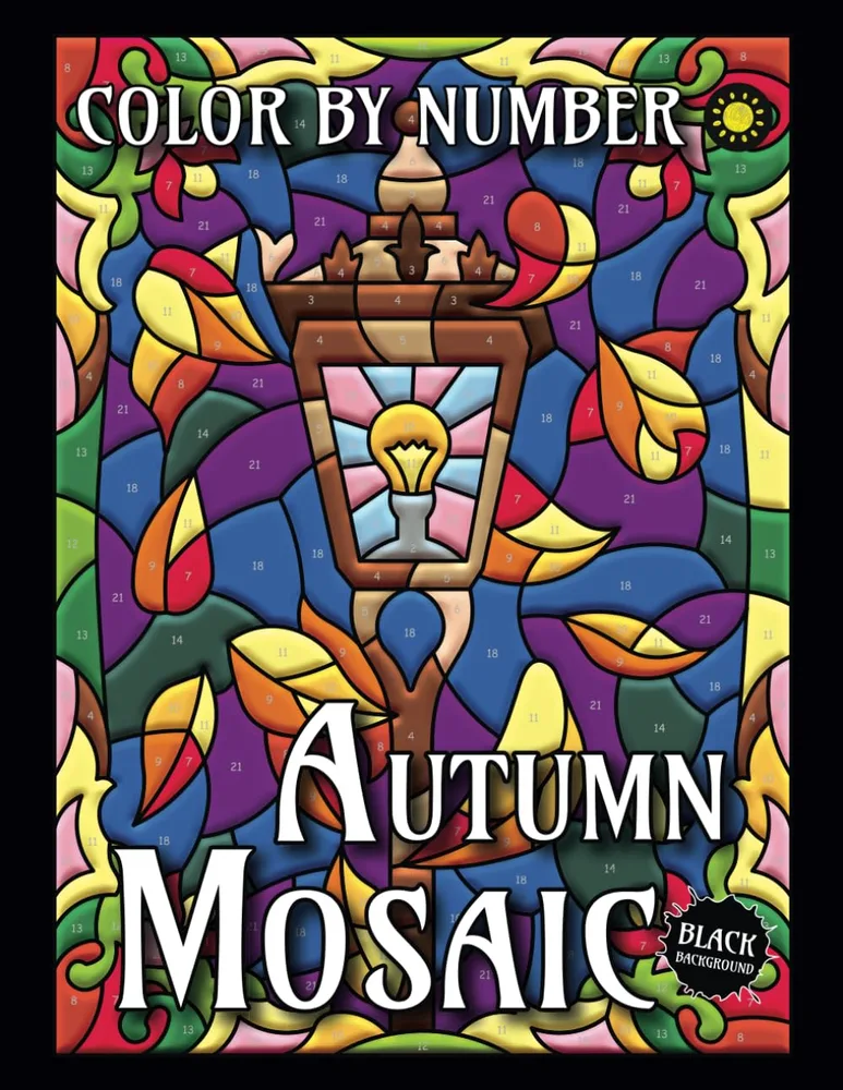 Раскраска по номерам Sunlife Drawing — Осенняя мозаика на чёрном фоне, 54 стр.
