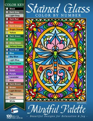 Раскраска по номерам Sen Ong — Mindful Palette в стиле витража: 100 рисунков, 234 стр.