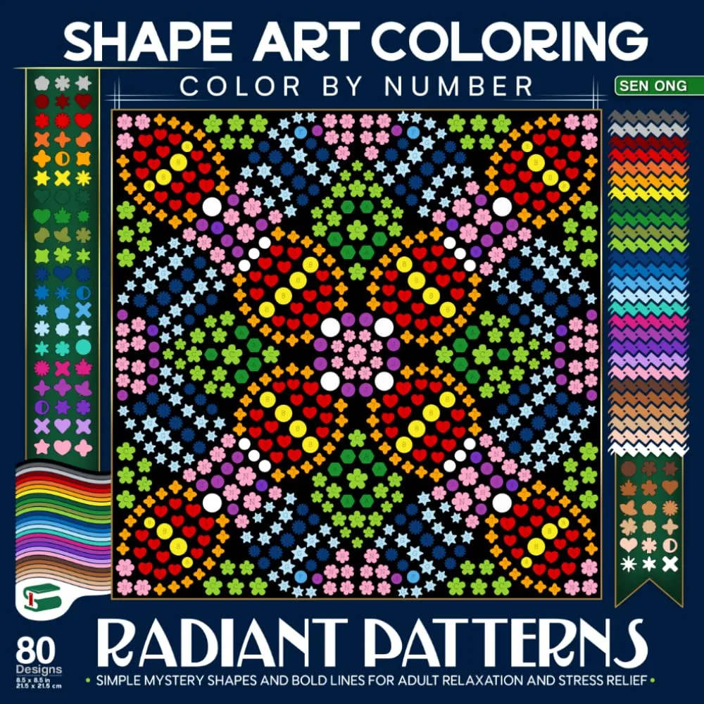 Раскраска по номерам Sen Ong — Radiant Patterns: раскраска фигурами, мандалы и геометрия, 194 стр.