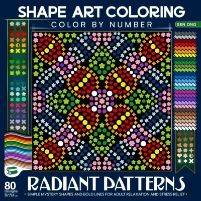 Раскраска по номерам Sen Ong — Radiant Patterns: раскраска фигурами, мандалы и геометрия, 194 стр.