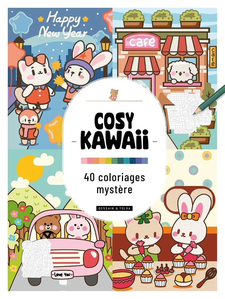 Раскраска по номерам Dessain et Tolra — Cosy Kawaii, 40 загадочных раскрасок, 96 стр.