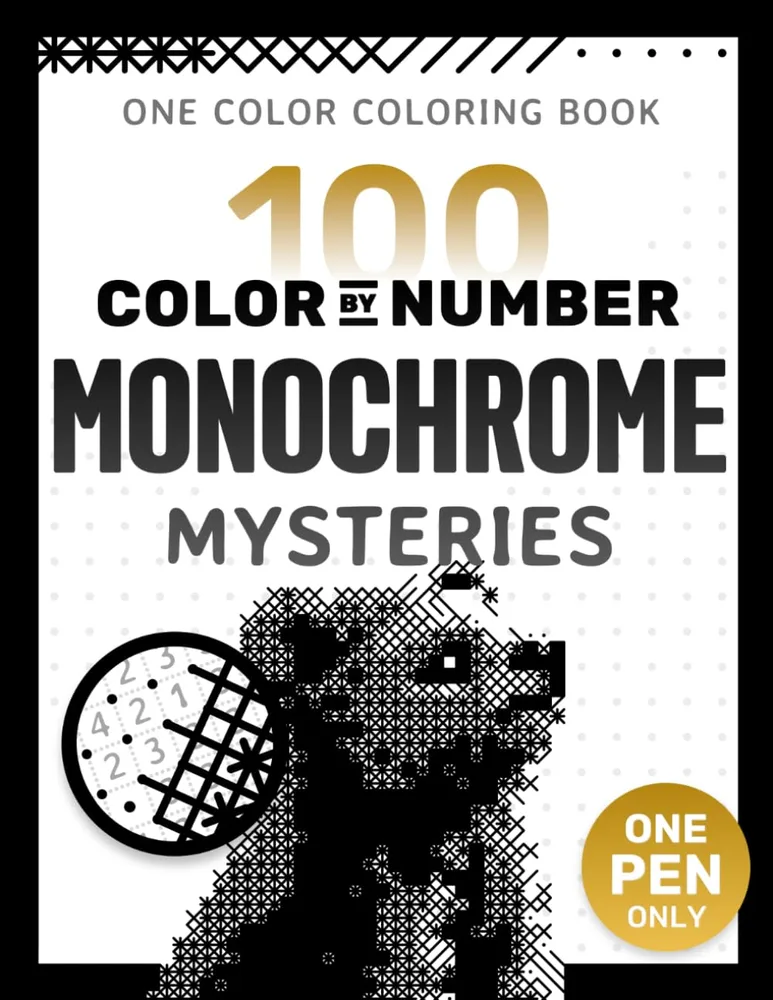 Раскраска по номерам Pixelcolorist Books — 100 монохромных загадок, одной ручкой, 209 стр.
