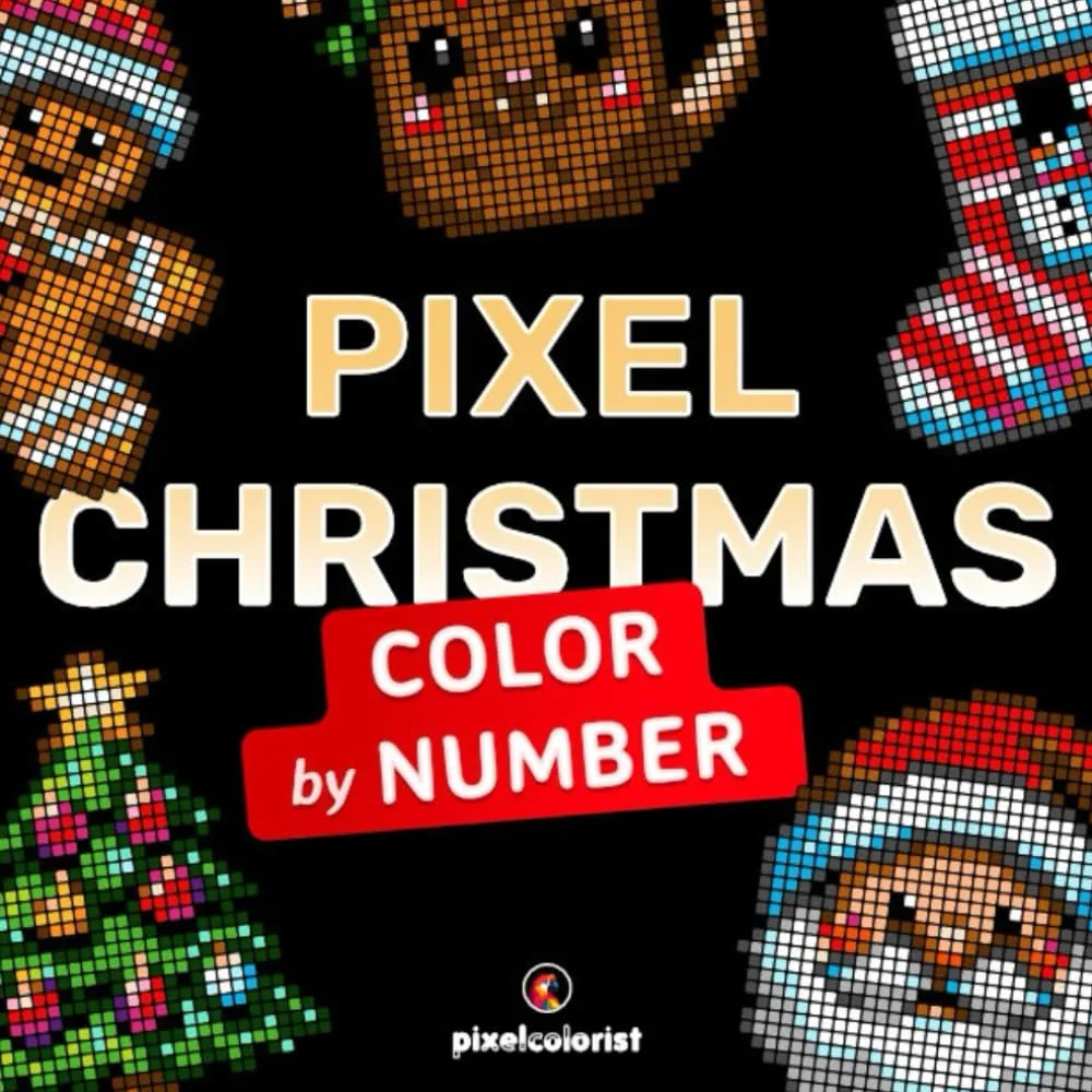 Раскраска по номерам Pixelcolorist Books — Пиксельное Рождество, для взрослых, 123 стр.