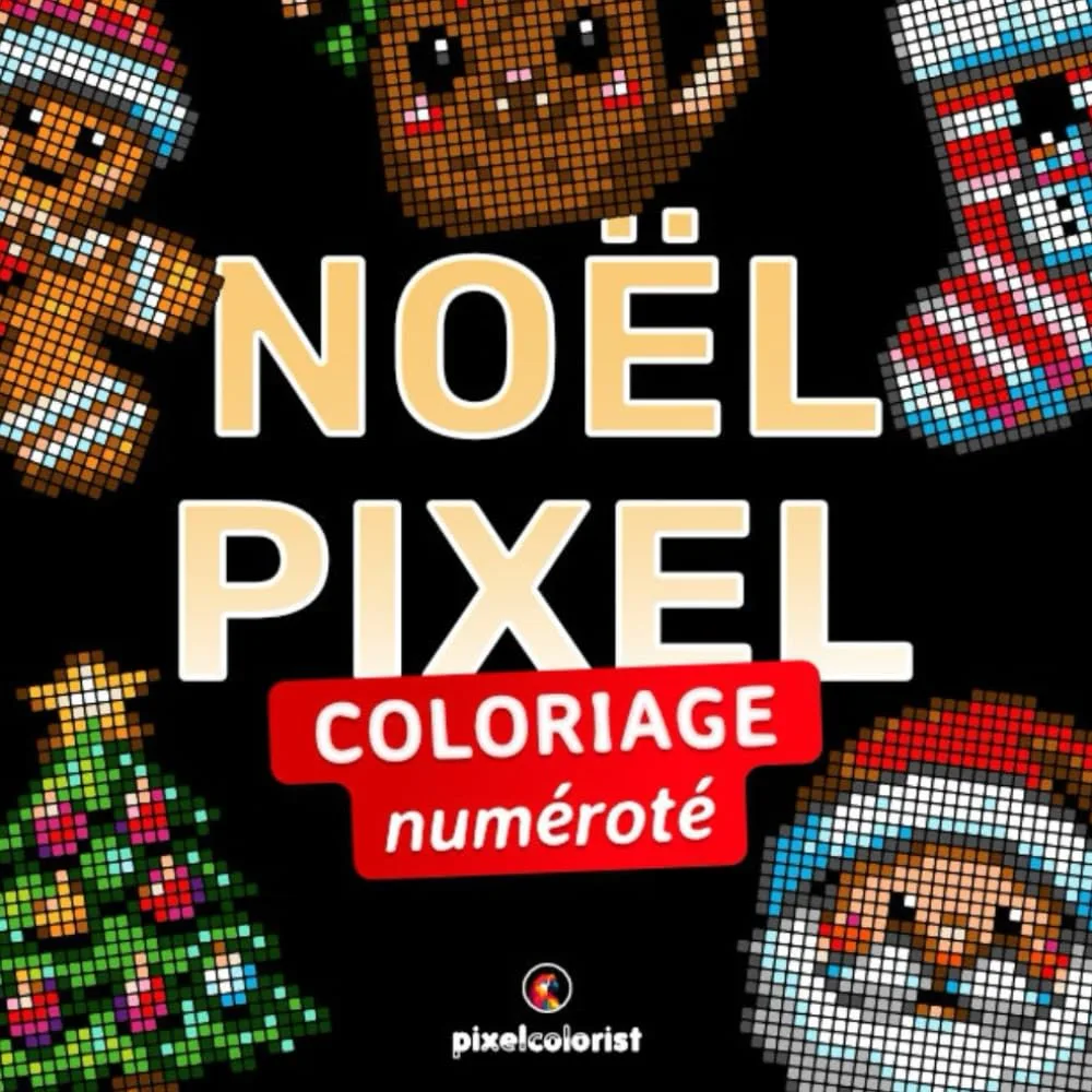 Раскраска по номерам Pixelcolorist Books — Пиксельное Рождество, для взрослых, французское издание, 123 стр.