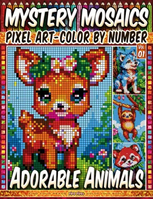 Раскраска по номерам Pipo Pixel — Милые животные, загадочная мозаика, пиксель-арт, Vol. 01, 212 стр.