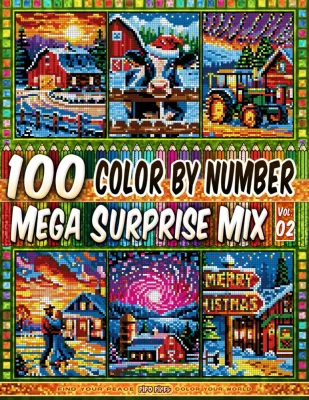Раскраска по номерам Pipo Pixel — Мега-микс сюрпризов: рождественская ферма, пиксель-арт, Vol. 02, 212 стр.