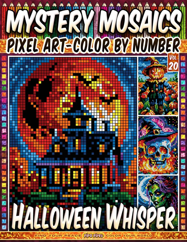 Раскраска по номерам Pipo Pixel — Шёпот Хэллоуина, загадочная мозаика, пиксель-арт, Vol. 20, 112 стр.