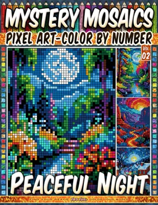 Раскраска по номерам Pipo Pixel — Тихая ночь, загадочная мозаика, пиксель-арт, Vol. 02, 212 стр.