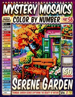 Раскраска по номерам Pipo Pixel — Тихий сад, загадочная мозаика, пиксель-арт, 120 стр.