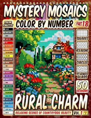 Раскраска по номерам Pipo Pixel — Сельское очарование, загадочная мозаика, 120 стр.