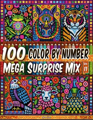 Раскраска по номерам Pipo Pixel — Мега-микс сюрпризов: народные узоры с животными, Vol. 11, 212 стр.
