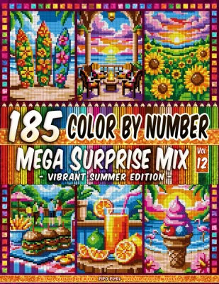 Раскраска по номерам Pipo Pixel — Мега-микс сюрпризов: 185 летних рисунков, пиксель-арт, Vol. 12, 380 стр.