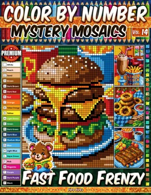 Раскраска по номерам Pipo Pixel — Фастфуд, загадочная мозаика, пиксель-арт, Vol. 14, 42 стр.