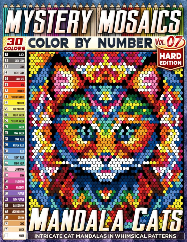 Раскраска по номерам Pipo Pixel — Мандалы с котиками, сложный уровень, Vol. 07, 110 стр.