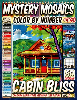 Раскраска по номерам Pipo Pixel — Уютные домики в лесу, загадочная мозаика, 120 стр.